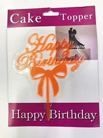 Fiyonklu Happy Birthday Yazılı Pasta Kek Çubuğu - Turuncu