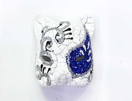 Venedik Kedi Model Maske Magnet -  Mavi İşlemeli Seramik