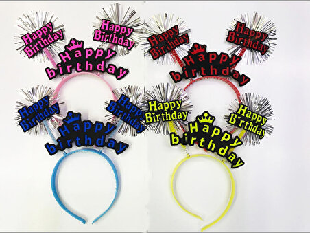 Neon Happy Birthday Doğum Günü Tacı (12 Adet) - Karışık Renkli