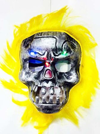 Led Işıklı İskelet Kuru Kafa (Kafatası) Maskesi - Sarı Saçlı