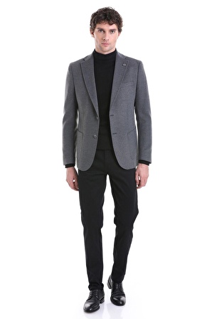 Gri Slim Fit Düz Mono Yaka Casual Ceket | 56