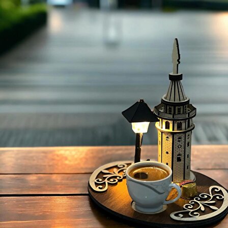 Şık IşıklıGalata Kulesi Motifli Kahve Sunumluğu (fincan dahil değildir)