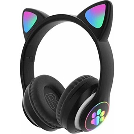 Tahtakale Teknoloji Dünyası Bluetooth Mikrofonlu LED Işıklı Hafıza Kartı Girişli Kulak Üstü Kedi Kulaklık