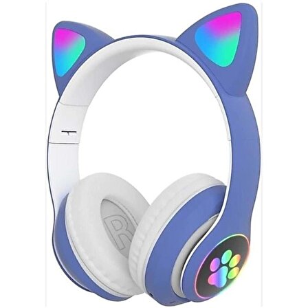 Tahtakale Teknoloji Dünyası Bluetooth Mikrofonlu LED Işıklı Hafıza Kartı Girişli Kulak Üstü Kedi Kulaklık