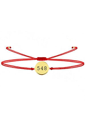 925 Ayar Gümüş Tasarım Mini Gold Kaplama Kırmızı Ip (548 Aşk) Bileklik Şanslı Sayılar