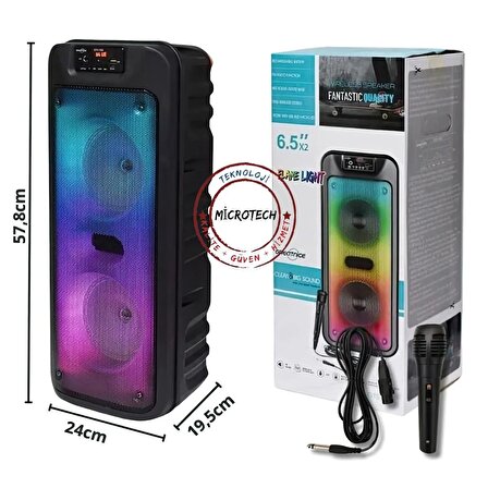 Mikrofonlu Renkli ışıklı çift hoparlörlü(USB/FM RADYOLU/SD KARTLI/BLETOOTHLU/ŞARJLI) 2024 YENİ MODEL