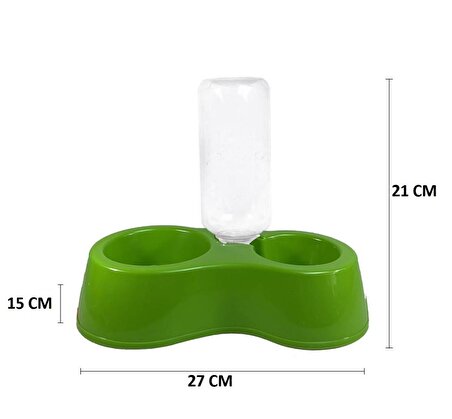 Miapet Hazneli Plastik Kedi-Köpek Mama Ve Su Kabı Seti 500ml Yeşil