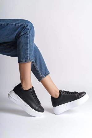 BIANA Bağcıklı Ortopedik Taban Kadın Sneaker Ayakkabı BT Siyah