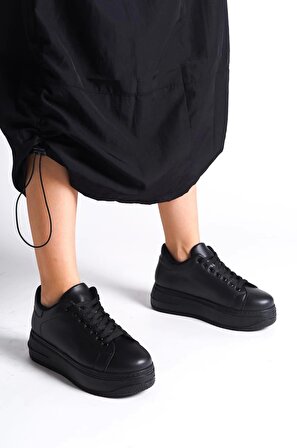 BIANA Bağcıklı Ortopedik Taban Kadın Sneaker Ayakkabı ST Siyah