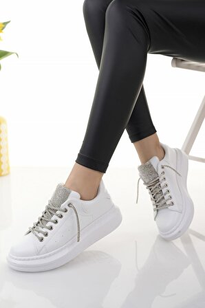 Trendyshose 05144 Kadın Sneaker Yüksek Taban Taşlı Kadın Spor Ayakkabı