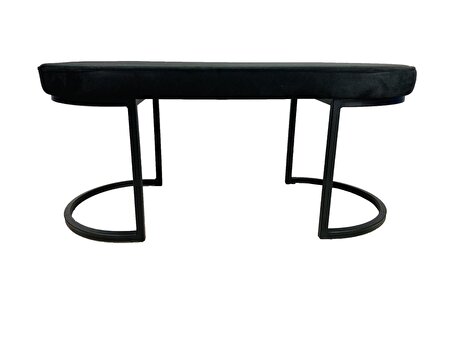 Lilyum Sırtsız Bank Puf Bench Oval Metal Ayaklı Siyah Renk
