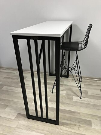 Bar Masası Ada Mutfak Metal Ayaklı Masa 90cm Beyaz