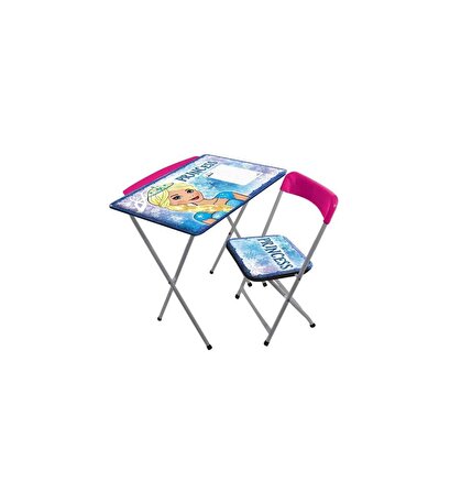 DZC KUZENLER AVM Prıncess Katlanır Masa Sandalye Seti - Yazı Tahtalı- Kalemlikli Çocuk ÇALIŞMA MASASI