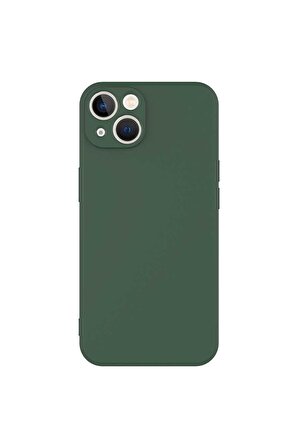 Iphone 13 Uyumlu Kadife Iç Yüzeyli Kamera Korumalı Mara Lansman Silikon Kılıf Koyu Yeşil