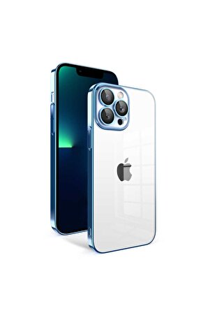Apple Iphone 13 Pro Max Kamera Korumalı Renkli Çerçeveli Garaj Kapak Açık Mavi