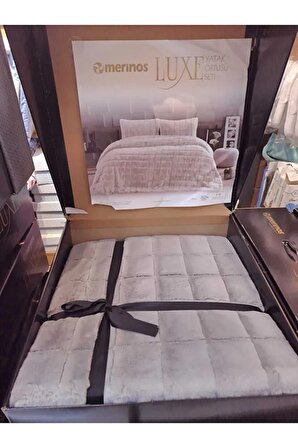 Merinos Luxe Çift Kişilik Yatak Örtüsü Seti - Gri Kareli Model