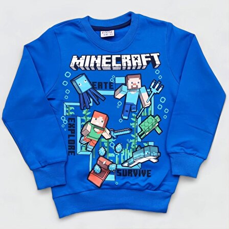 Minecraft Mavi Renkli Erkek Çocuk Giyim Seti