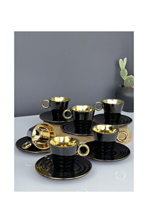 Leonie Lüx Porselen Gold Yaldızlı 6 Lı Fincan Takımı Siyah