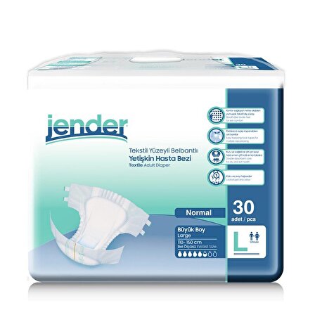 Jender Tekstil Yüzeyli Bel Bantlı Yetişkin Hasta Bezi L 30'lu 3 Paket 90 Adet