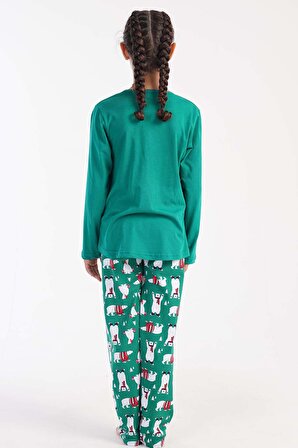 Kız Çocuk Yeşil Pamuklu Pijama Takımı
