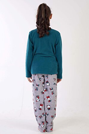 Kız Çocuk Mint Polar Uzun Kol Pijama Takım