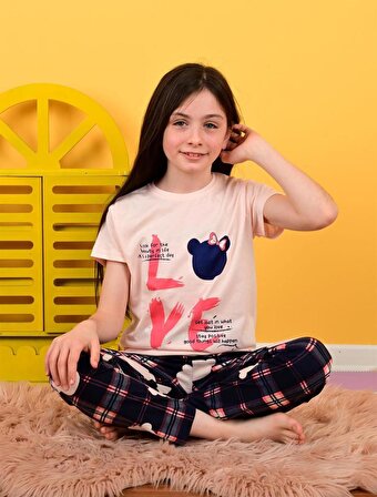 kız çocuk kısa kollu pijama takımı love bear somon
