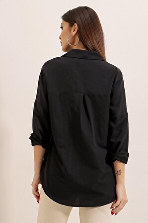 Saygı Giyim Oversize Uzun Basic Gömlek Siyah