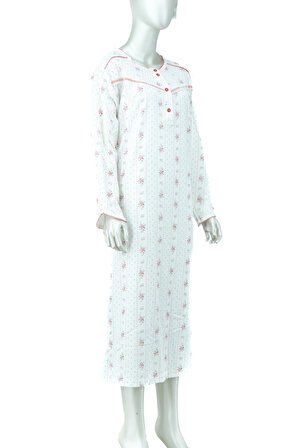 Oppland Kadın Uzun Kollu ince Gül Desenli Battal Beden Saf Pamuk Kumaş Anne Gecelik Elbise