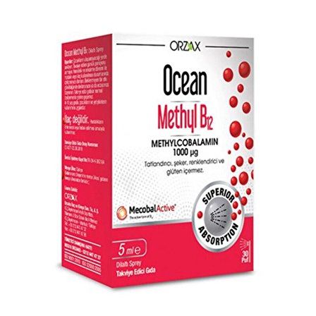 Ocean 1000 mg Methyl Cobalamin B12 Sprey 5 ml - Diş Beyazlatıcı Köpük Hediye
