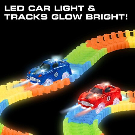 SATRANÇ Hediyeli- Magic Track 384 Parça, 480cm Parkur,LED'li Arabalarıyla Esnek Raylı Yarış Pisti