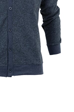Erkek Kışlık Pamuklu Örme Şardonlu Hırka Cepsiz V Yaka Önden Düğmeli Rahat Kesim Tam Kalıp
