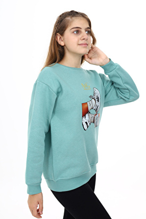 Kız Çocuk Baskılı 3 İplik Sweatshirt 7-13 Yaş Lx287