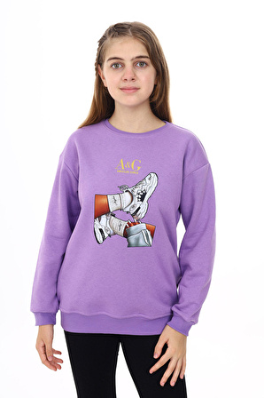 Kız Çocuk Baskılı 3 İplik Sweatshirt 7-13 Yaş Lx287