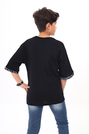 Erkek Çocuk Kol Uçları Yazı Baskılı T-Shirt 9-14 Yaş Lx7060