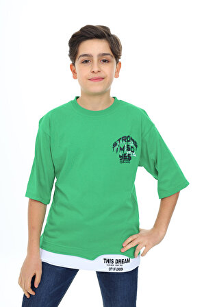 Erkek Çocuk Garni Detaylı Baskılı T-Shirt 9-14 Yaş Lx7083