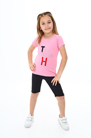 Kız Çocuk Kısa Taytlı Takım (T-shirt+Tayt) 3-13 Yaş Zu101