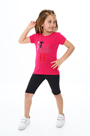 Kız Çocuk Kısa Taytlı Takım (T-shirt+Tayt) 3-13 Yaş Zu101