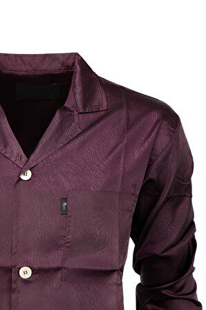 Oppland Erkek Klasik Model Saten Gecelik Gömlek Premium ipeksi Saten Kumaş Desenli Cepli Tam Kalıp