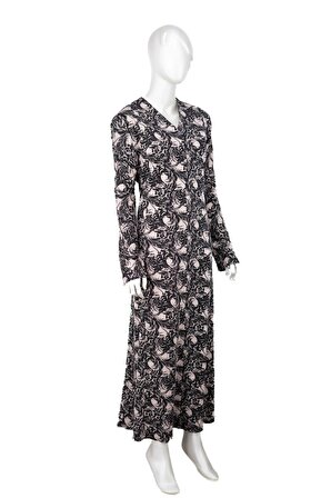 Kadın Mevsimlik Dokuma Viskon Kumaş Klasik Boydan Anne Elbise Bahar Desenli Tam Kalıp Robalı