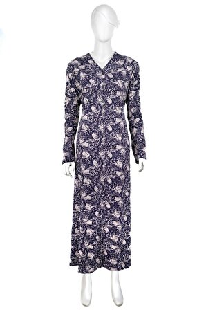 Kadın Mevsimlik Dokuma Viskon Kumaş Klasik Boydan Anne Elbise Bahar Desenli Tam Kalıp Robalı