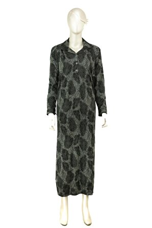 Kadın Mevsimlik Şirin Dal Desenli Robalı Dokuma Viskon Kumaş Klasik Boydan Anne Elbise