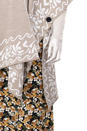 Kadın Kışlık Triko Örme Panço Şal Renkli Modern Tarz Pamuklu iplikten Örme Çiçek Desenli