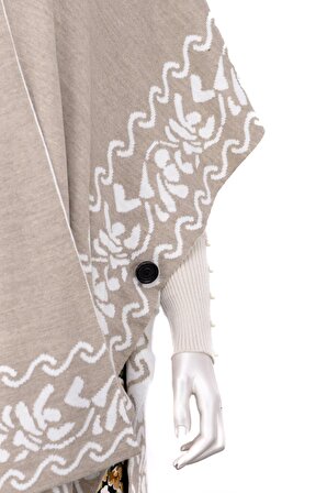 Kadın Kışlık Triko Örme Panço Şal Renkli Modern Tarz Pamuklu iplikten Örme Çiçek Desenli