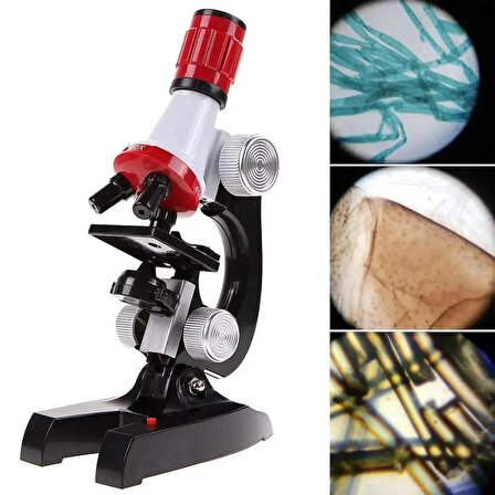 TechTic 100x-1200x  Eğitici Mikroskop Kiti Monoküler Biyolojik Mikroskop Science Zoom Led Işıklı + 12 Adet Biyolojik Örnek Hediye
