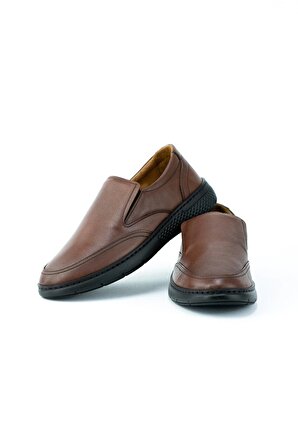 Erkek Bağcıksız Kauçuk Taban Comfort Model Tam Kalıp Hakiki Deri Ortopedik Klasik Ayakkabı