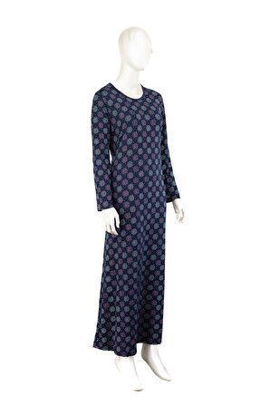 Kadın Viskon Kumaş Klasik Boydan Anne Elbise Dairesel Desenli Uzun Kollu Tam Kalıp Likralı