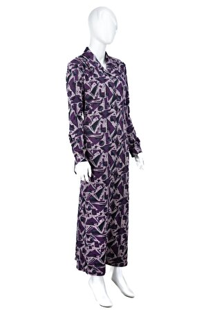 Kadın Mevsimlik Dokuma Viskon Kumaş Klasik Boydan Anne Elbise Sanat Desenli Tam Kalıp Robalı