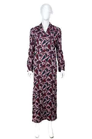 Kadın Mevsimlik Dokuma Viskon Kumaş Klasik Boydan Anne Elbise Sanat Desenli Tam Kalıp Robalı