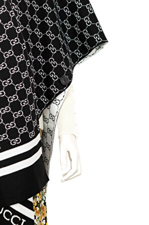Kadın Kışlık Triko Örme Panço Şal Renkli Modern Tarz Pamuklu iplikten Örme Şık Harf Desenli