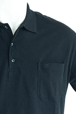 Oppland Erkek Siyah Polo Yaka T-shirt Cepli Kısa Kollu Rahat Kesim Büyük Beden Premium Pamuk Kumaş